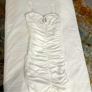 Princess Polly white mesh ruched going out dress S